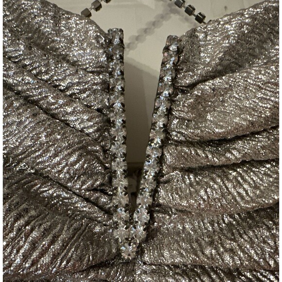 Arden B Vintage Glitter Dress L Large Gold Silver Ruffles Rhinestone Straps - Picture 7 of 16